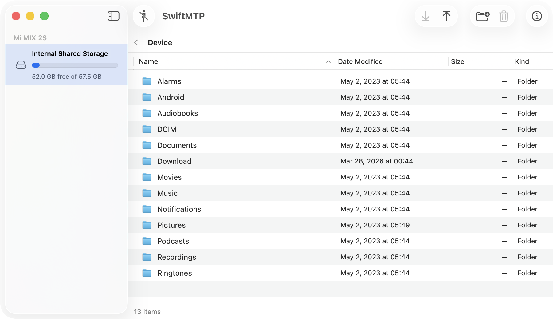 SwiftMTP file browser